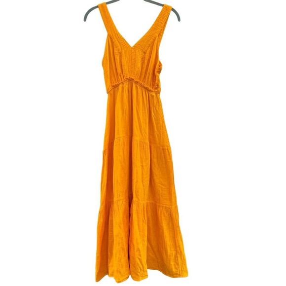 Steve Madden Women's Amira Tiered Cotton Midi Dress In Saffron Size XS - Picture 3 of 6